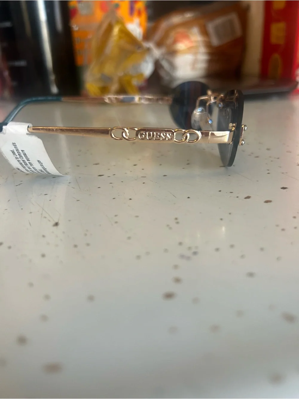 GUESS GO00082 Gold Rimless Oval Sunglasses Blue Lenses Y2K NWT
